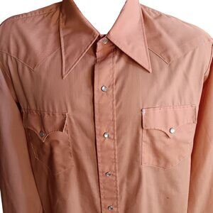 Vintage Men's Western Shirt Large 1970's Salmon Pink Champion Snap Cowboy Indie